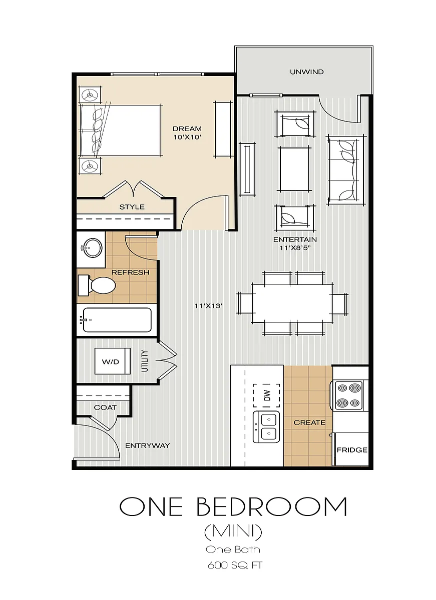 Floor plan A1 1 Bedroom Mini - 1 Bedroom, 1 Bathroom