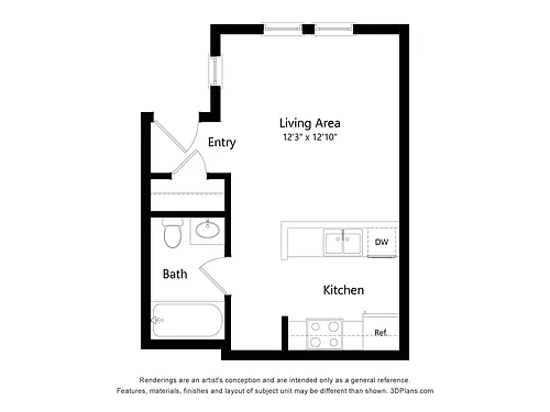 Floor plan Studio, 1 Bath 30%