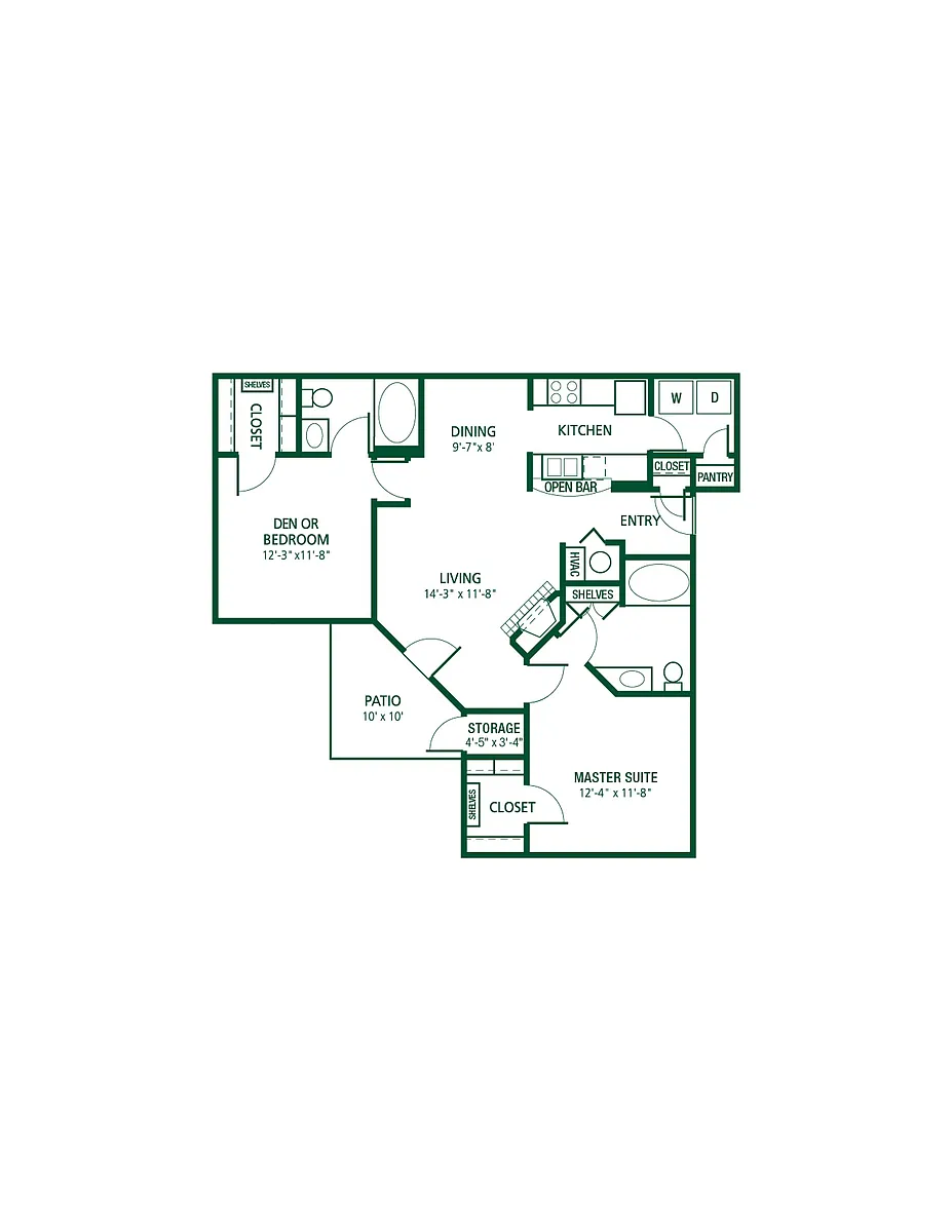 Floor plan 2 Bd/2 Ba (A)