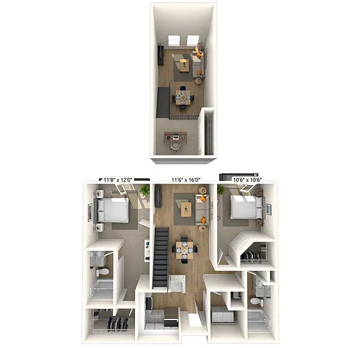 Floor plan Traditional 2x2 1195-1257 SF