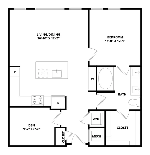 Floor plan 1 Bed/1 BathDen-Bailey