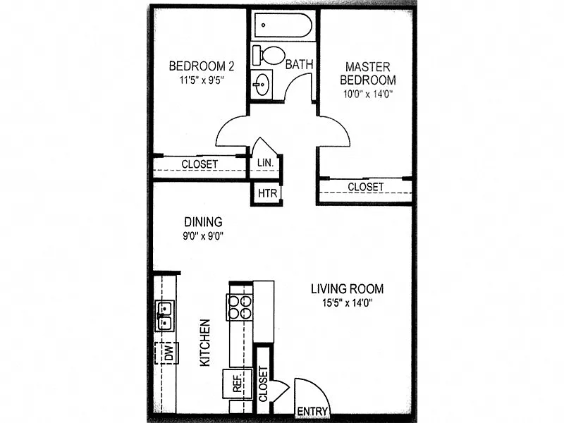 Floor plan 2 Bed 1 Bath