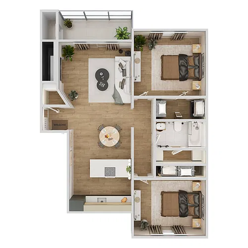 Floor plan 2 Bedrooms, 1 Bathroom B1
