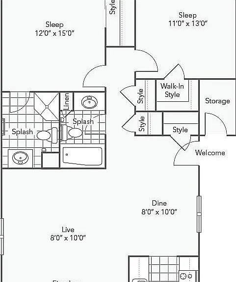 B5 | 2-Bedroom Floorplan B5 | 2-Bedroom Floorplan