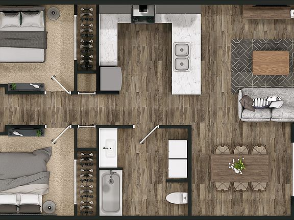 2 Bed 1 Bath Layout A - Overhead