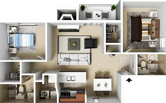Two Bedrooms, Two Bathrooms, 960 sqft, Laundry Room with Full-Size Washer/Dryer, Kitchen opens to Living Area, Two Walk-in Closets, Patio/Balcony, Fireplace in Selected Units Two Bedrooms, Two Bathrooms, 960 sqft, Laundry Room with Full-Size Washer/Dryer,