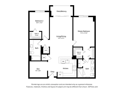 Floor plan 2 Bed / 2 Bath -Den