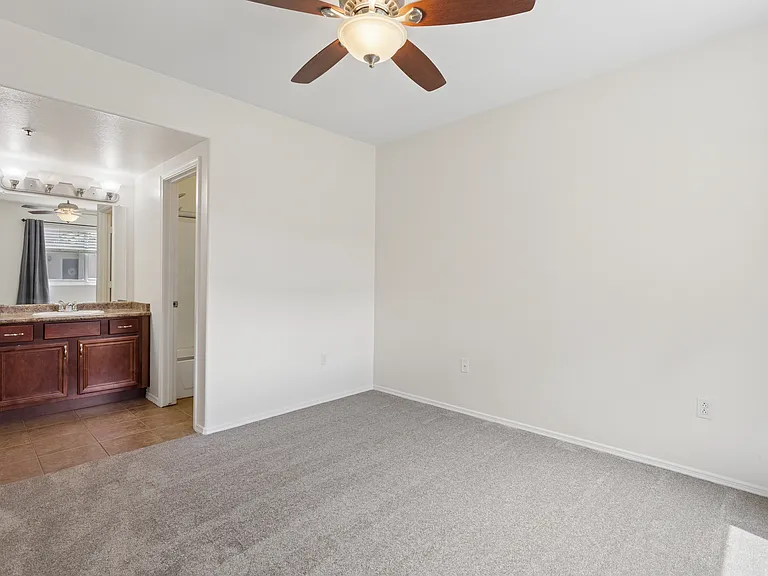 The bathroom gives the master bathroom privacy and convenience