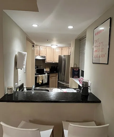 Looking into kitchen over the bar