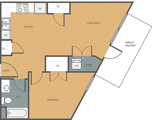 Floor plan 1 Bedroom 1 Bath 318