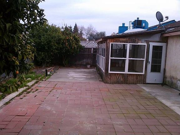 Covered patio in backyard