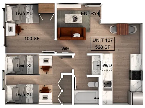 Floor plan 2 Bedroom | 1 Bath B