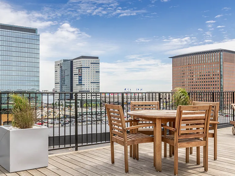 Rooftop patio with city views