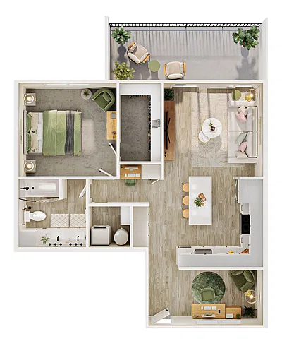 Floor plan 1 Bed, 1 Bath B (Pacifica)