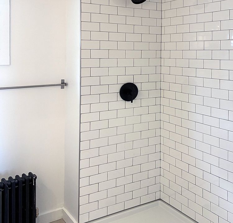 Tiled walk-in shower, newly renovated