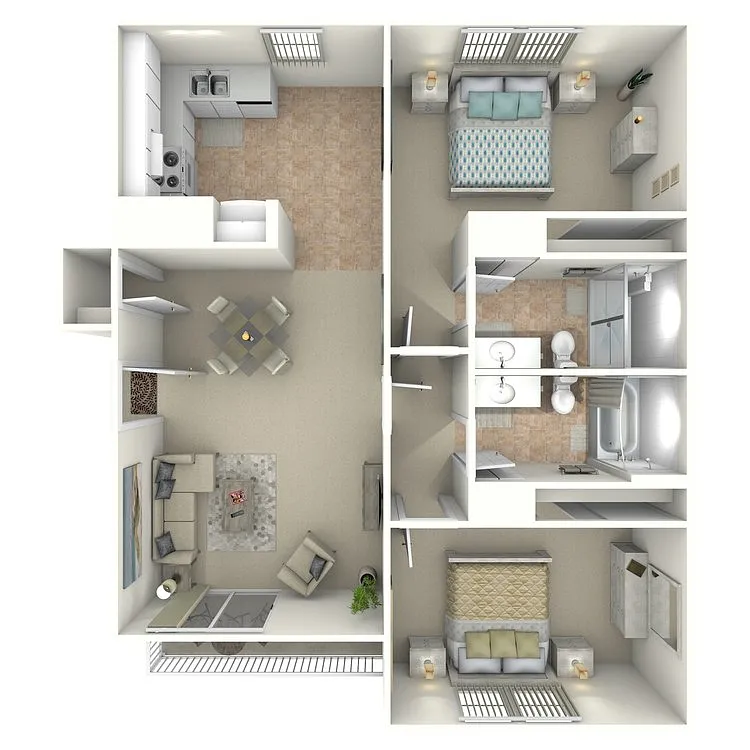 Floor plan 2 Bed 2 Bath Up