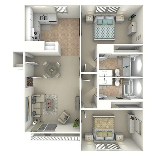 Floor plan 2 Bed 2 Bath Up