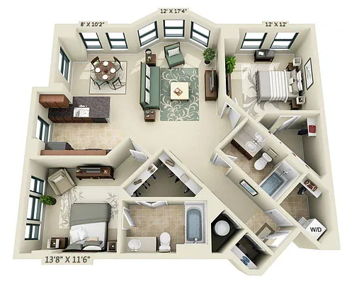 Floor plan Two Bedroom B2F