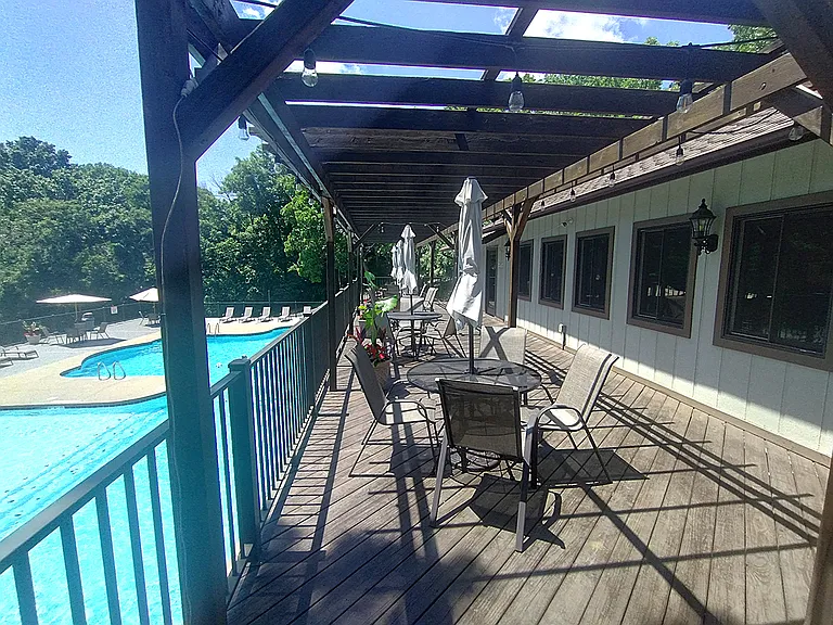 Deck overlooking pool