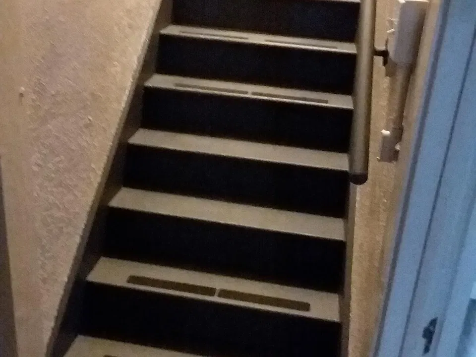 Looking up your stairwell. Bathroom door on the right.