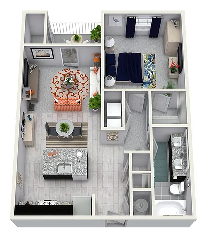 Floor plan 1 Bedroom 1 Bath 735 sqft A2