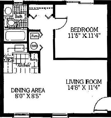 1 BR 1 BA Floor Plan