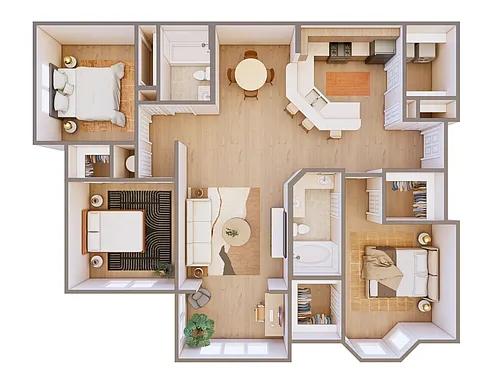 Floor plan 3 Bed 2 Bath w Sun Room