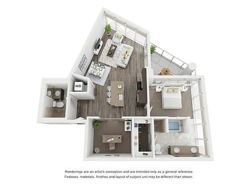 Floor plan 1 Bed 2 Bath Plus Den B8