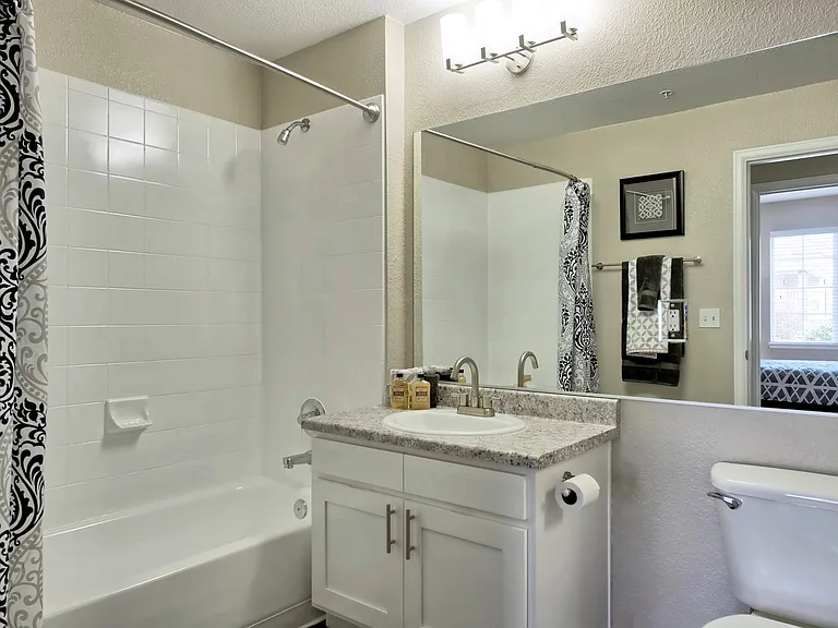 Bathroom with Large Vanity and Tub