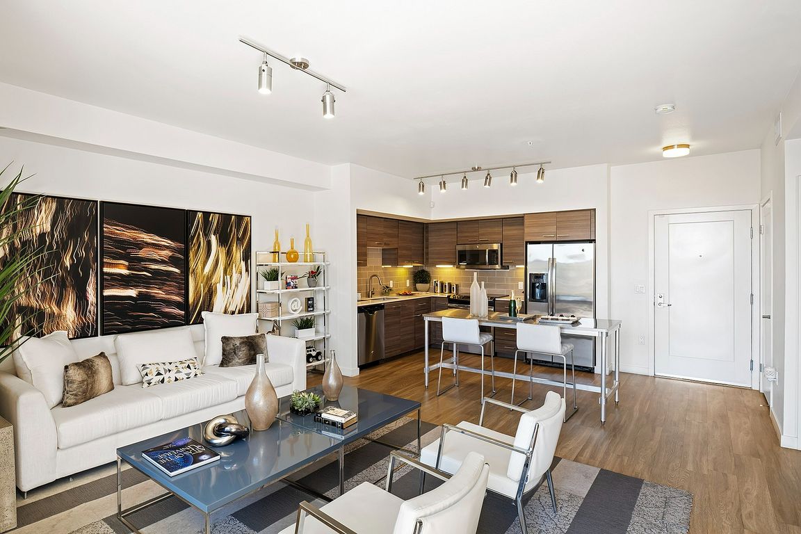 Open-concept living room in Tempo at Riverpark
