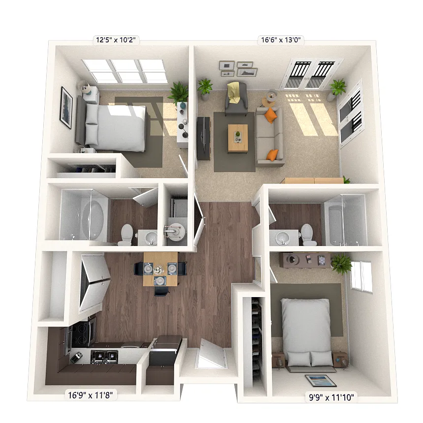 Floor plan Traditional 2x2 920-1232 SF