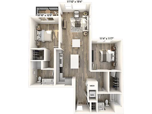 Floor plan B3-1121sf-Apt303-703