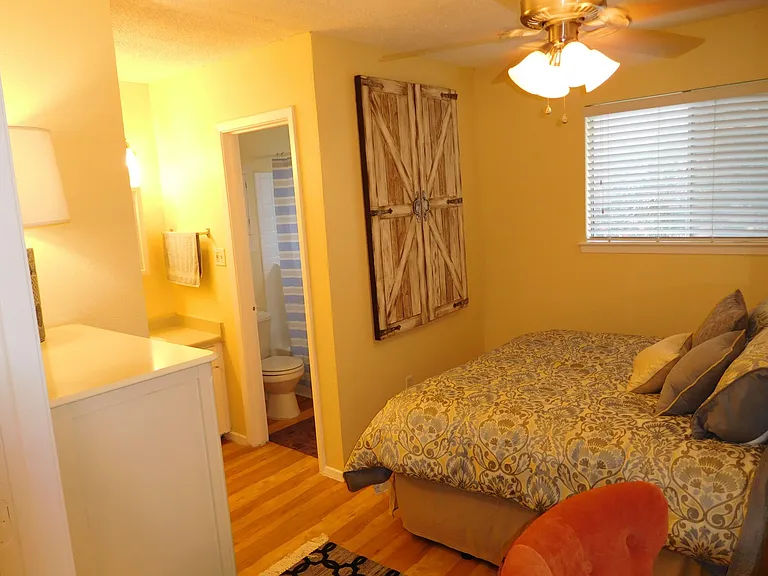 bedroom and ensuite bathroom