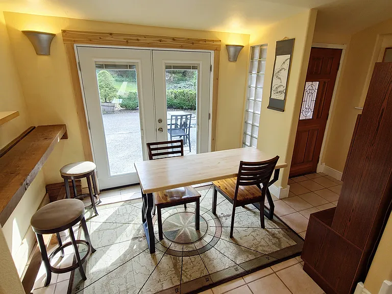 Bar area with french doors to patio.