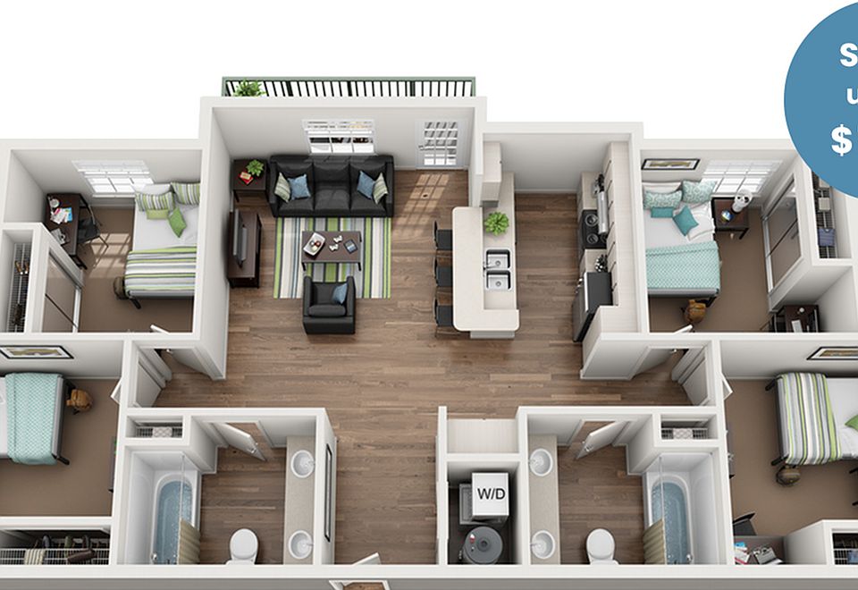 D2: 4 Bed 2 Bath - $180 D2: 4 Bed 2 Bath - $180