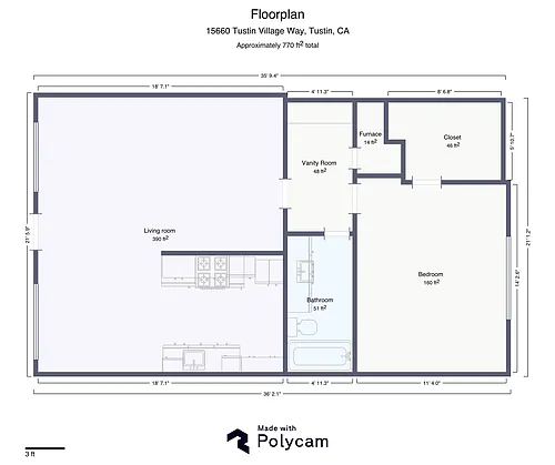 Floor plan 1 Bedroom 1 Bath