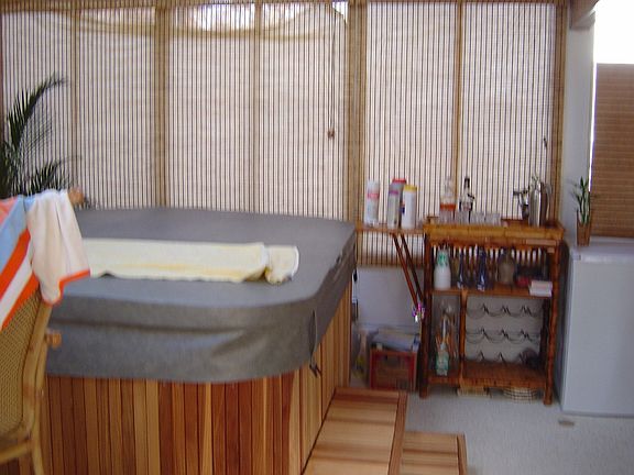 Sun room with hot tub