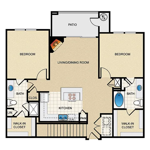 Floor plan Two Bedroom D5G Renovated