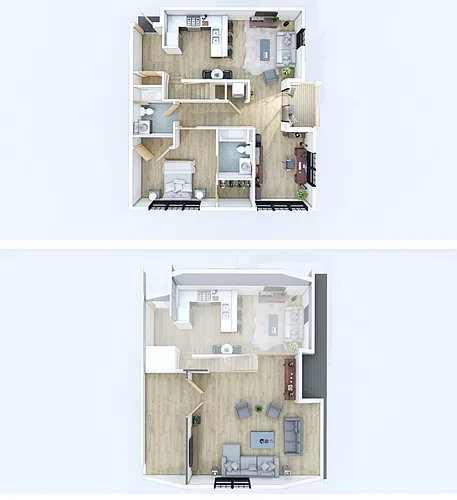 Floor plan Burnham 1 Bed, 2 Bath, Loft, Den