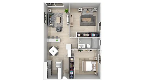 Floor plan Two Beds, One Bath