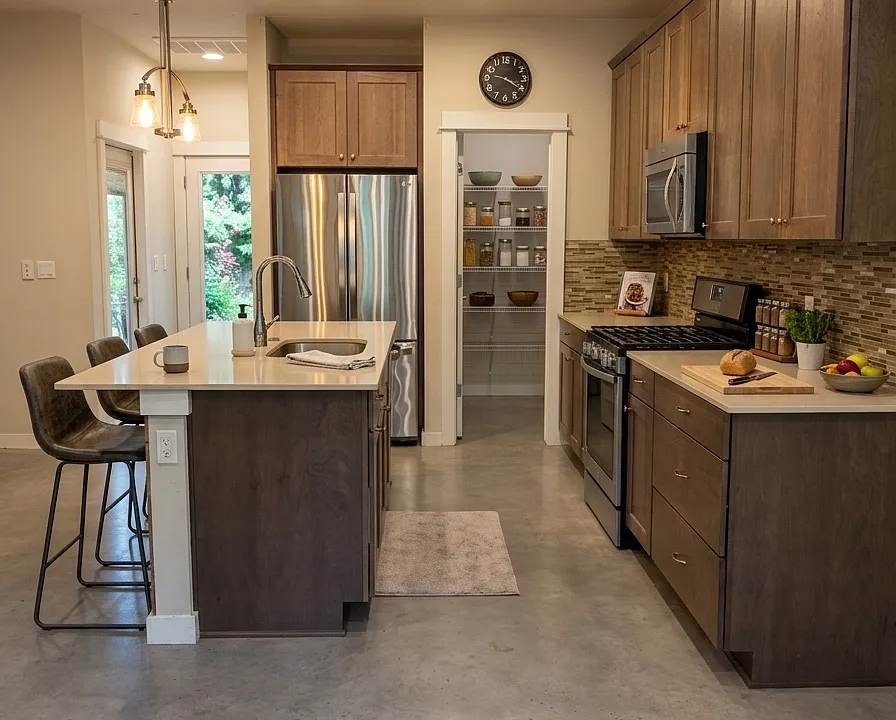 Staging photo - large kitchen and oversized functional island.