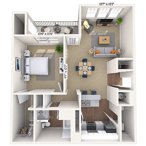 Floor plan Traditional 1x1 834-928 SF