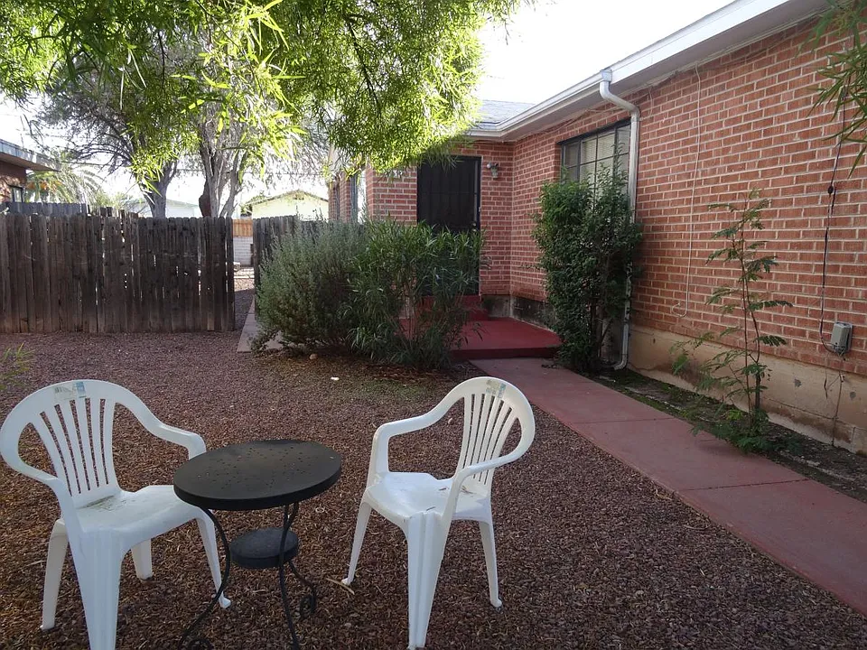 Looking south, at front door.