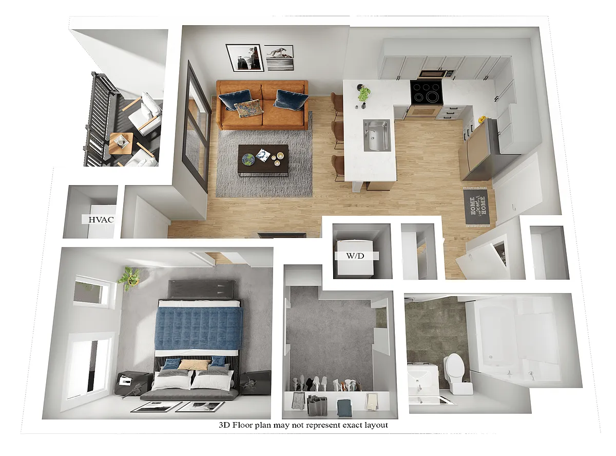 Floor plan The Whittier (1 Bedroom)