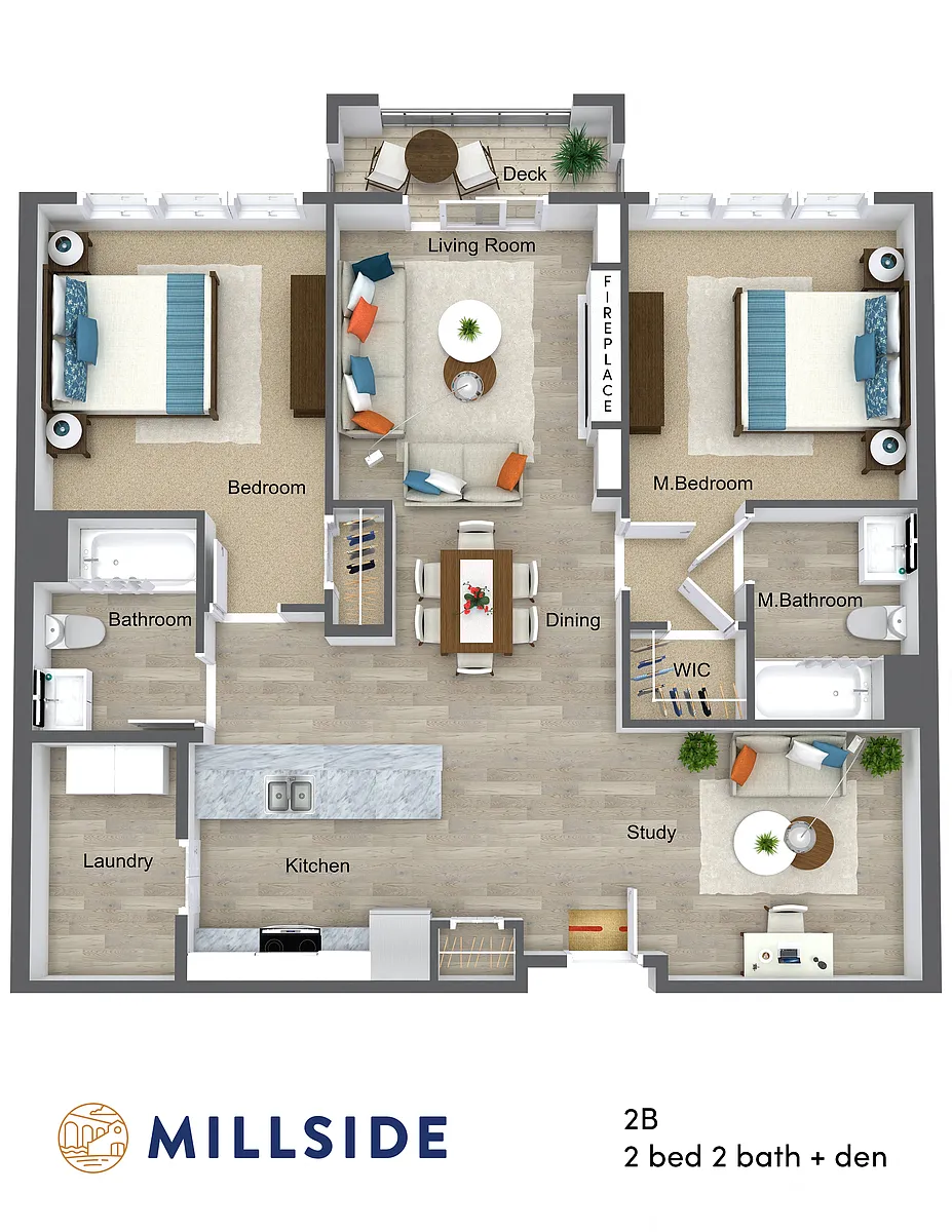 Floor plan Two Bed - Two Bath with Study