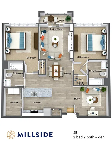 Floor plan Two Bed - Two Bath with Study