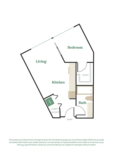 Floor plan 1 Bed, 1 Bath - Apt J