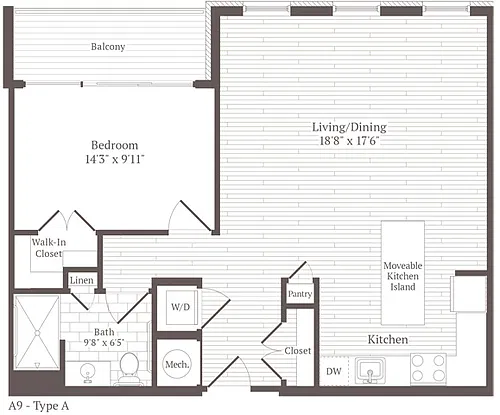 Floor plan 1 Bed 1 Bath