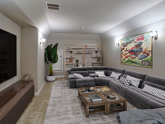 Media room with built in cabinetry