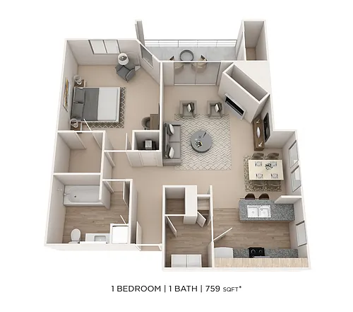 Floor plan One Bedroom - 759 sqft